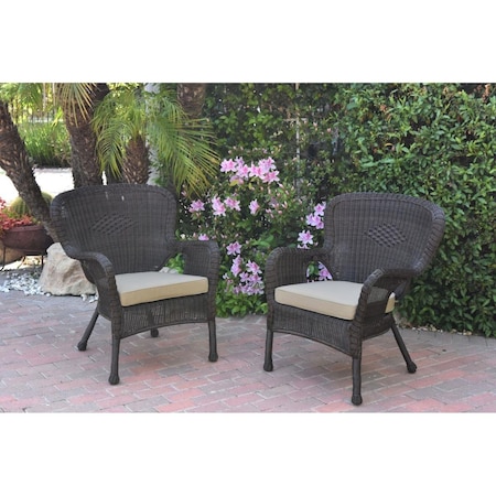 Jeco W00215-C-2-FS006 Windsor Espresso Resin Wicker Chair with Tan Cushion, 2PK W00215-C_2-FS006
